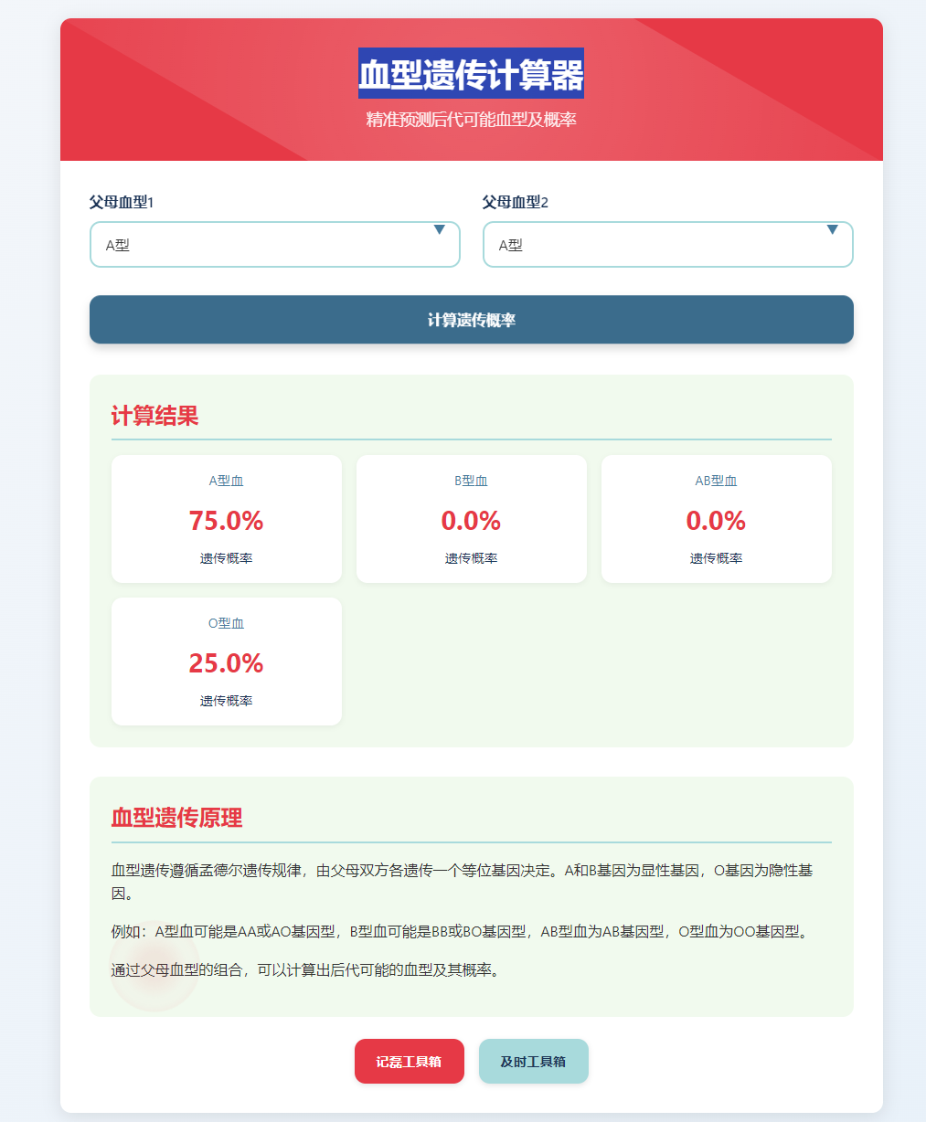 图片[2]-父母血型组合计算后代血型及概率 - 血型遗传计算器源码分享
